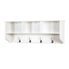 White Entryway Wall Mounted Coat Rack With 4 Dual Hooks Living Room Wooden Storage Shelf