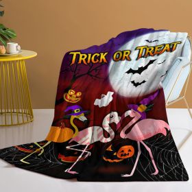 1pc Halloween-themed Pink Flamingo Print Flannel Blanket, Cozy And Warm For Home Use Bed, Sofa, Camping, And Multi-scenario Application Suitable For A