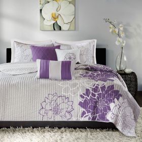 6 Piece Printed Cotton Quilt Set with Throw Pillows