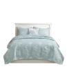 4 Piece Cotton Reversible Embroidered Quilt Set with Throw Pillow