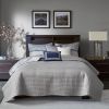 6 Piece Reversible Jacquard Quilt Set with Throw Pillows Navy Full/Queen