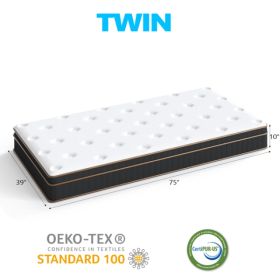 10 Inch Twin Mattress, Innerspring Mattress With Black Gold Trim & White Cover - Medium Firm Support, Breathable Design For Kids, Teens, Dorms & Guest